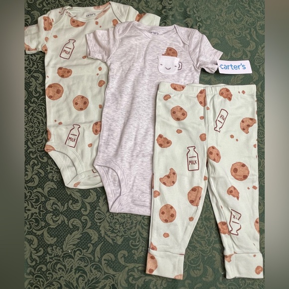 NWt carters 6m o 3m cookies milk outfit layette onesie top pants layette bundle - Picture 1 of 8